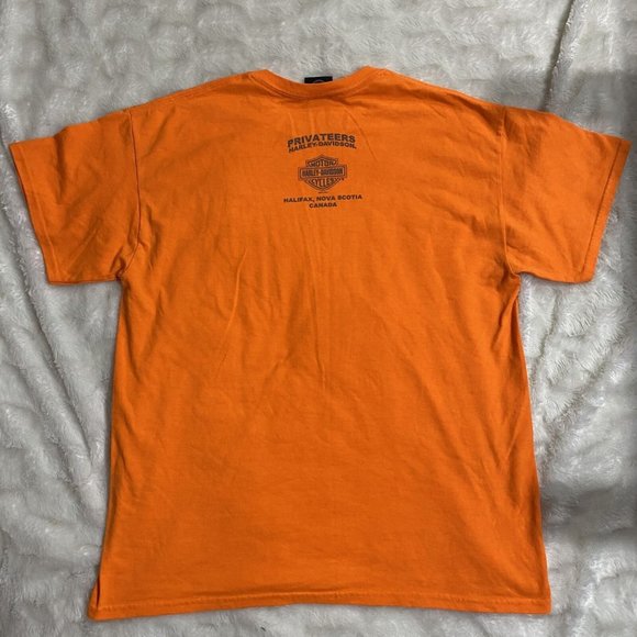 Privateers Harley-Davidson Men's Orange Cotton Blend Graphics T-Shirt Size Large - Picture 2 of 7